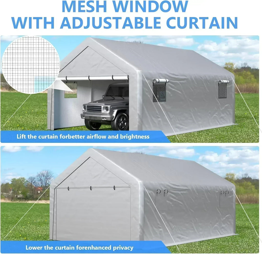 6x8 ft Heavy Duty Carport Tent Portable Garage Removable Side Walls Four Seasons Tarpaulin