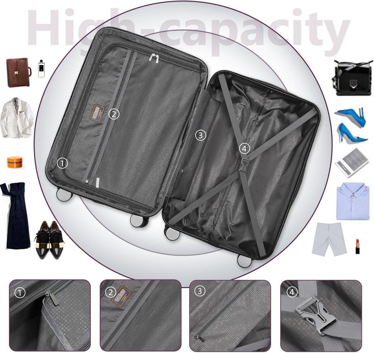 Luggage 6-piece hardshell expandable suitcase lightweight travel carry-on luggage set