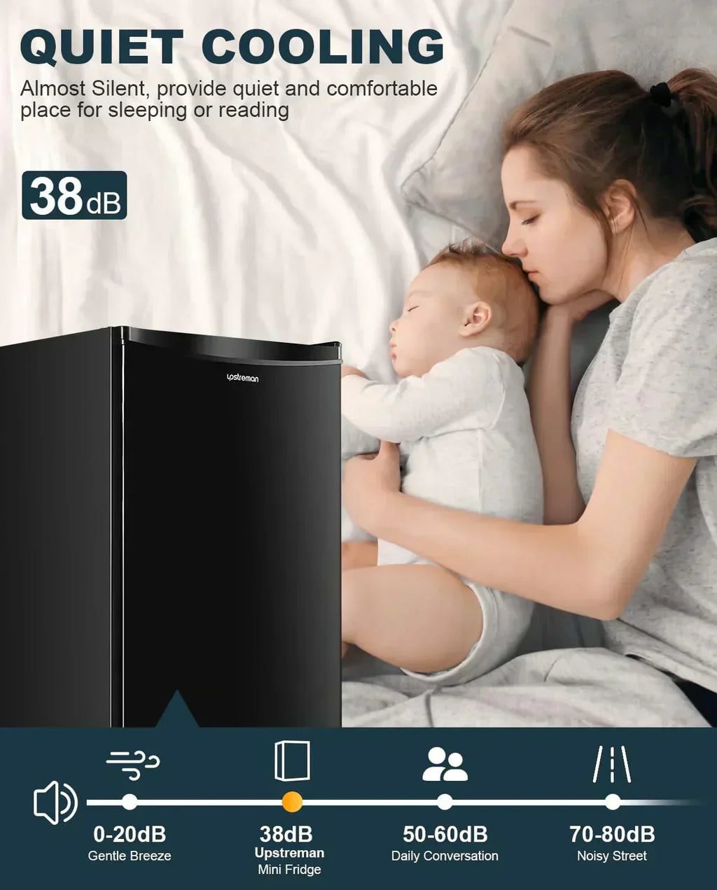 Upstreman 3.2 Cu.Ft Mini Fridge Freezer Single Door Fridge Dorm Fridge Adjustable Thermostat