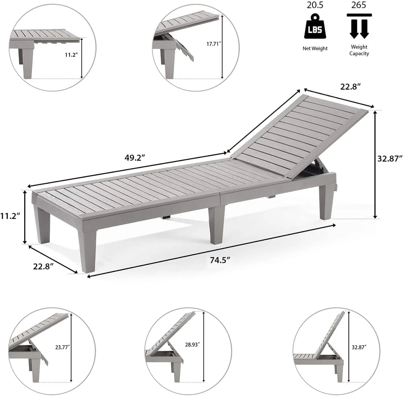 Patio Chairs - Black Chaise Lounge Chair Outdoor 5-Position Adjustable Sun Tanning Chair Waterproof Pool Lounge Chairs Set of 2 Reclining Lawn Chair, Lightweight Outdoor Lounge Chairs