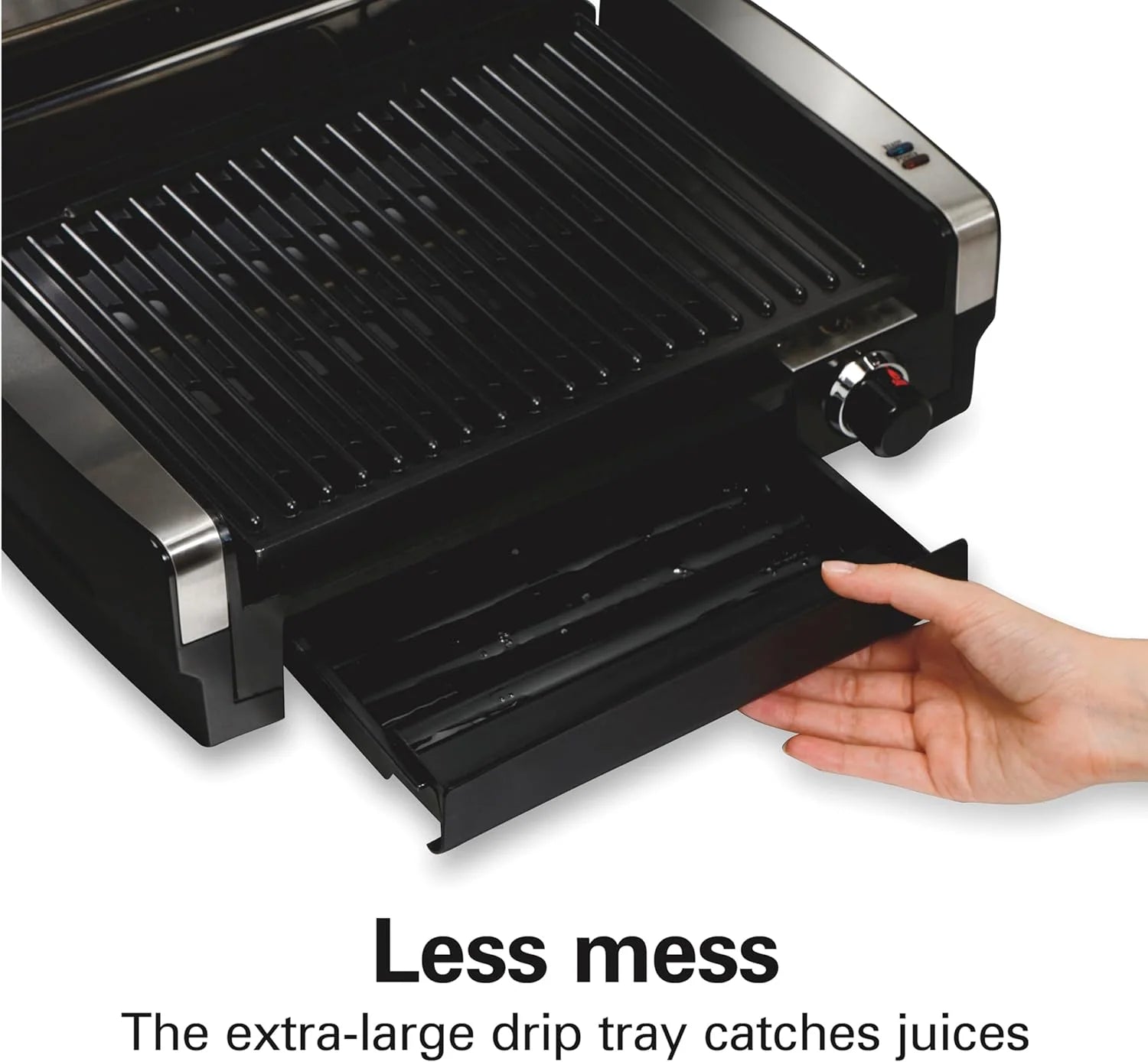 Electric Indoor Searing Grill with Viewing Window & Adjustable Temperature Control to 450F, 118 sq. in. Surface Serves 6, PFAS-Free Removable Nonstick Grate, Stainless Steel