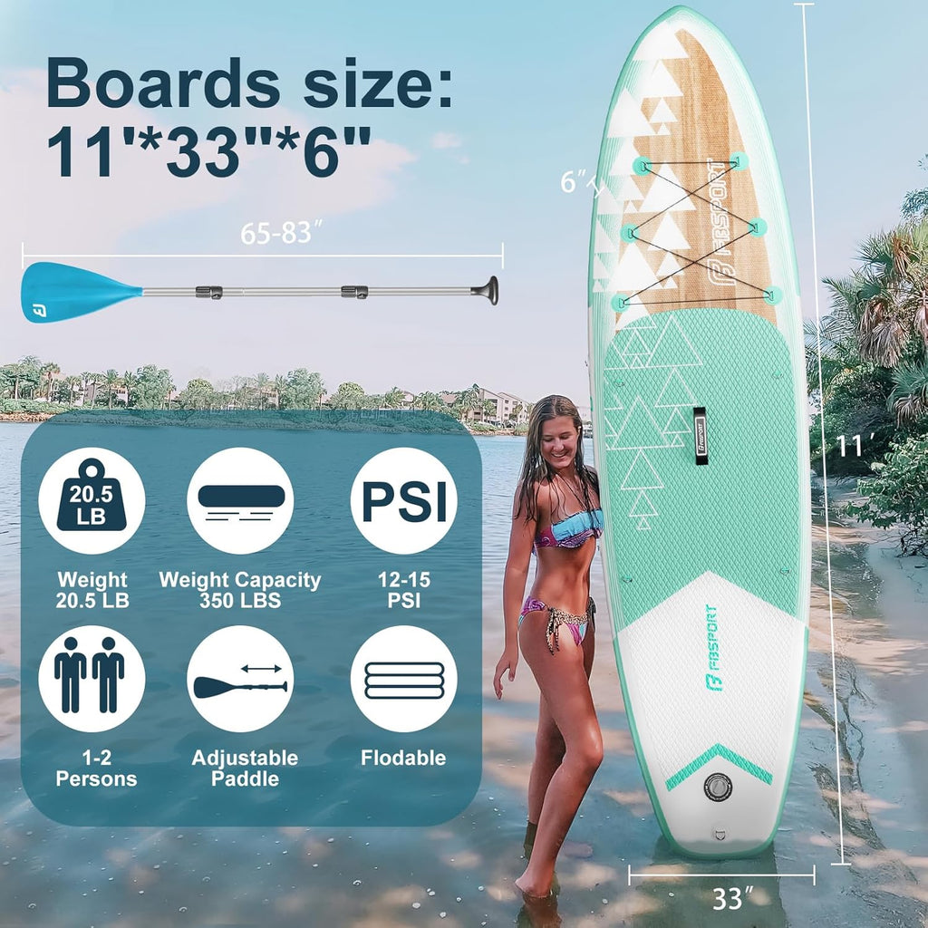 FBSPORT 11' Premium Stand Up Paddle Board Yoga Board with Durable SUP Accessories Carry Bag