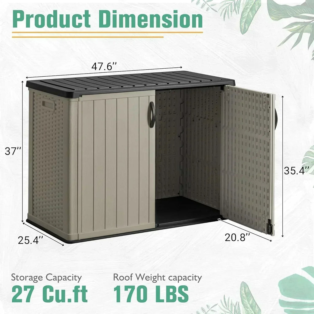 Greesum Outdoor Horizontal Storage Shed 27 Cu.ft Resin Large Storage Box for Garden Patio