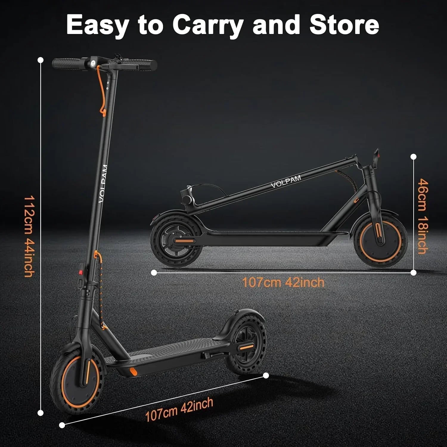 Volpam electric scooter Powerful electric motor Solid tires 28/21/12 mile range