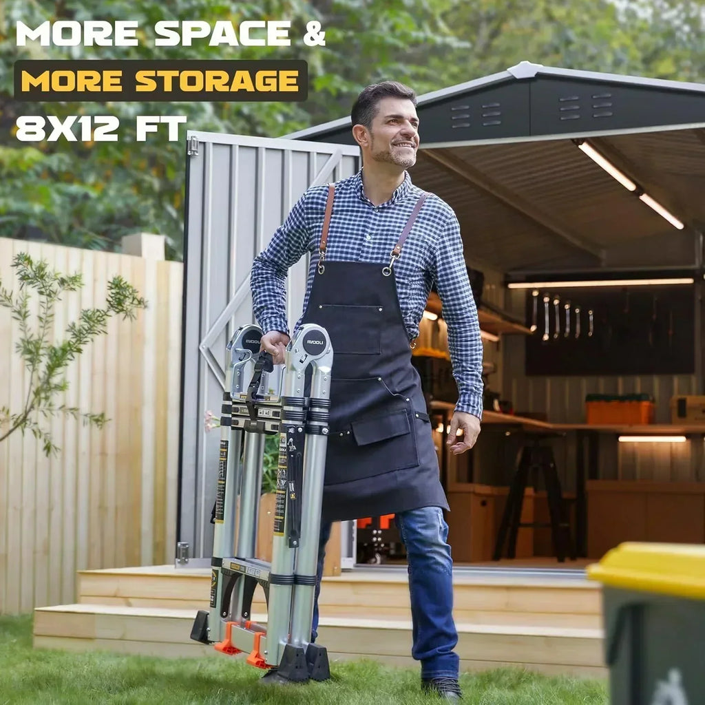 Polar Aurora 8 x 12 FT Outdoor Storage Shed Metal Garden Shed with Updated Frame Structure