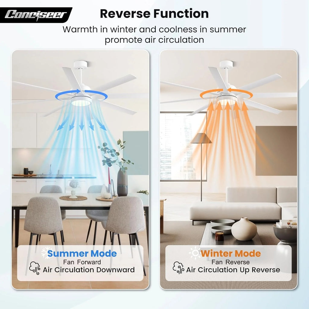 Modern Ceiling Fans with Lights, 72 Inch Ceiling Fan with Light and Remote, Bedroom Living Room Library Cafe Outdoor/Industrial,24W 3CCT Dimmable, 8 Blades 6 Speed Reversible Quiet DC Motor, Black
