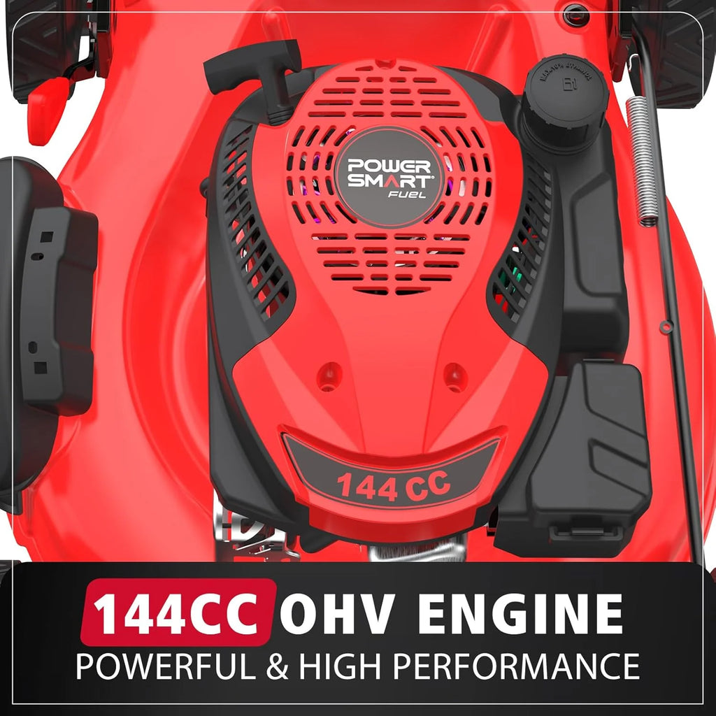 PowerSmart Gas Lawn Mower 21-Inch 144cc OHV Engine 3-in-1 Push Mower with Bagging