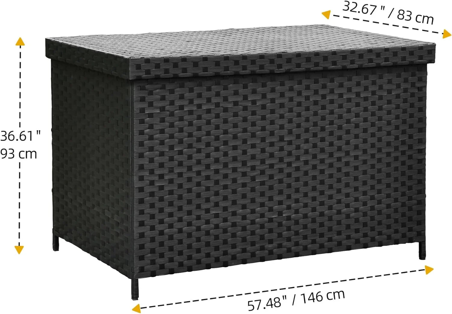 DWVO 70Gal Outdoor Storage Bench with Cushion & Composite Wood Backrest, All-Weather Wicker Deck Bench with Rustproof Bag, Poolside, Patio, Garden (Sand Beige)