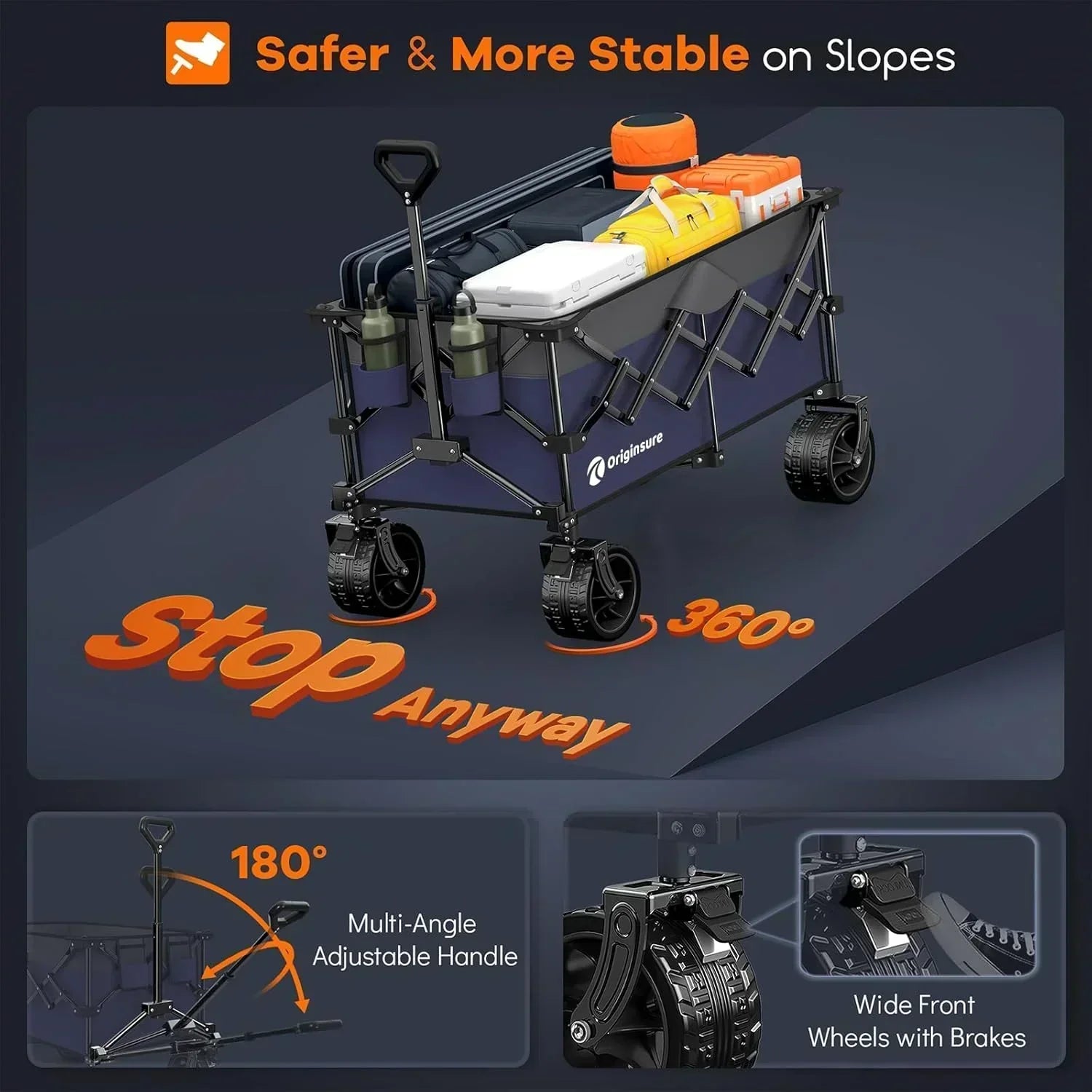 38 long foldable four-wheel stroller 460 lb capacity 220 liter folding beach stroller