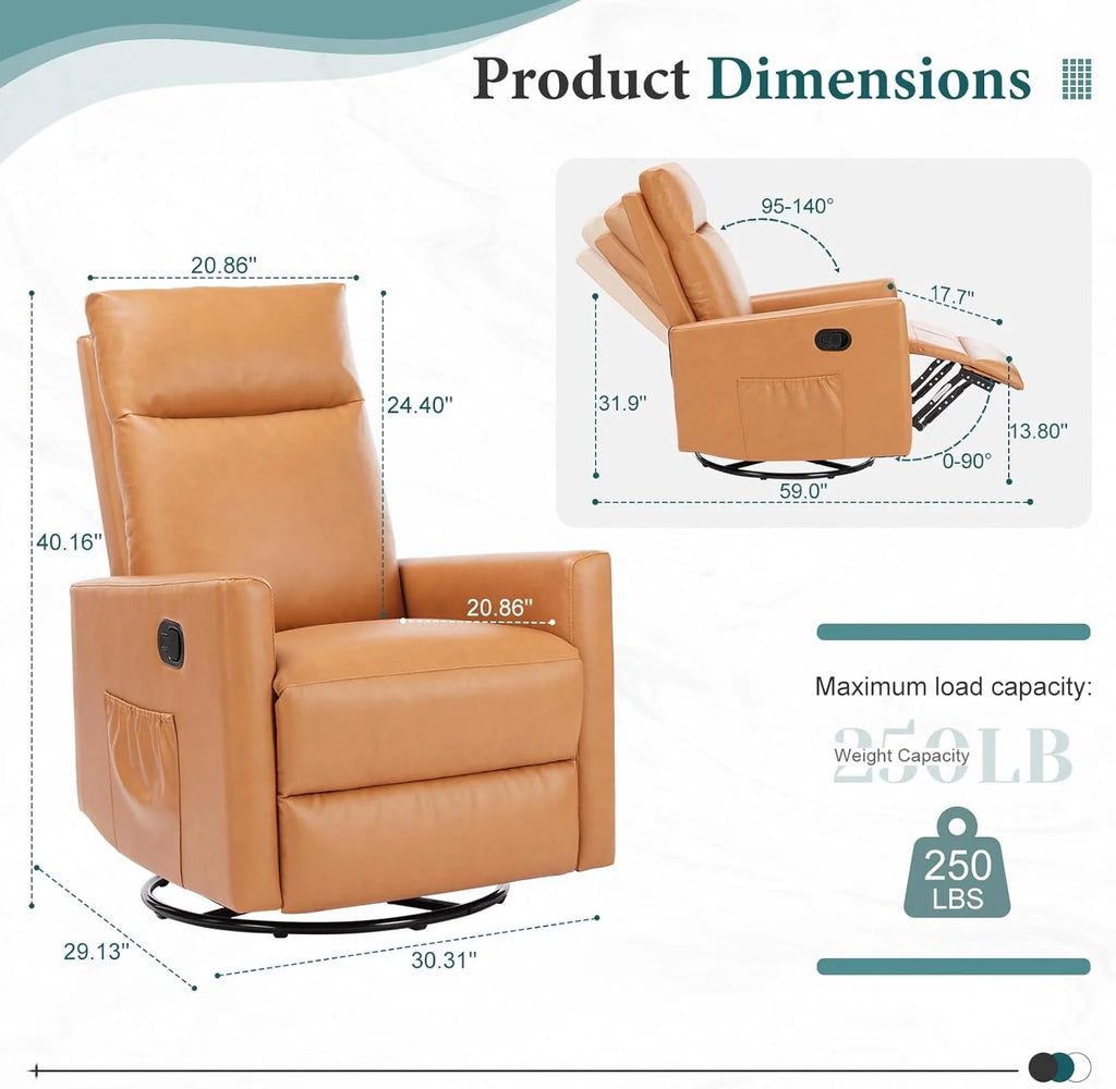 Swivel Rocking Recliner Chair with Extra Large Footrest High Back, Upholstered Glider Nursery Chair for Living Room, Bedroom & Nursery, Comfortable Deep Seat for Relaxation, Grey