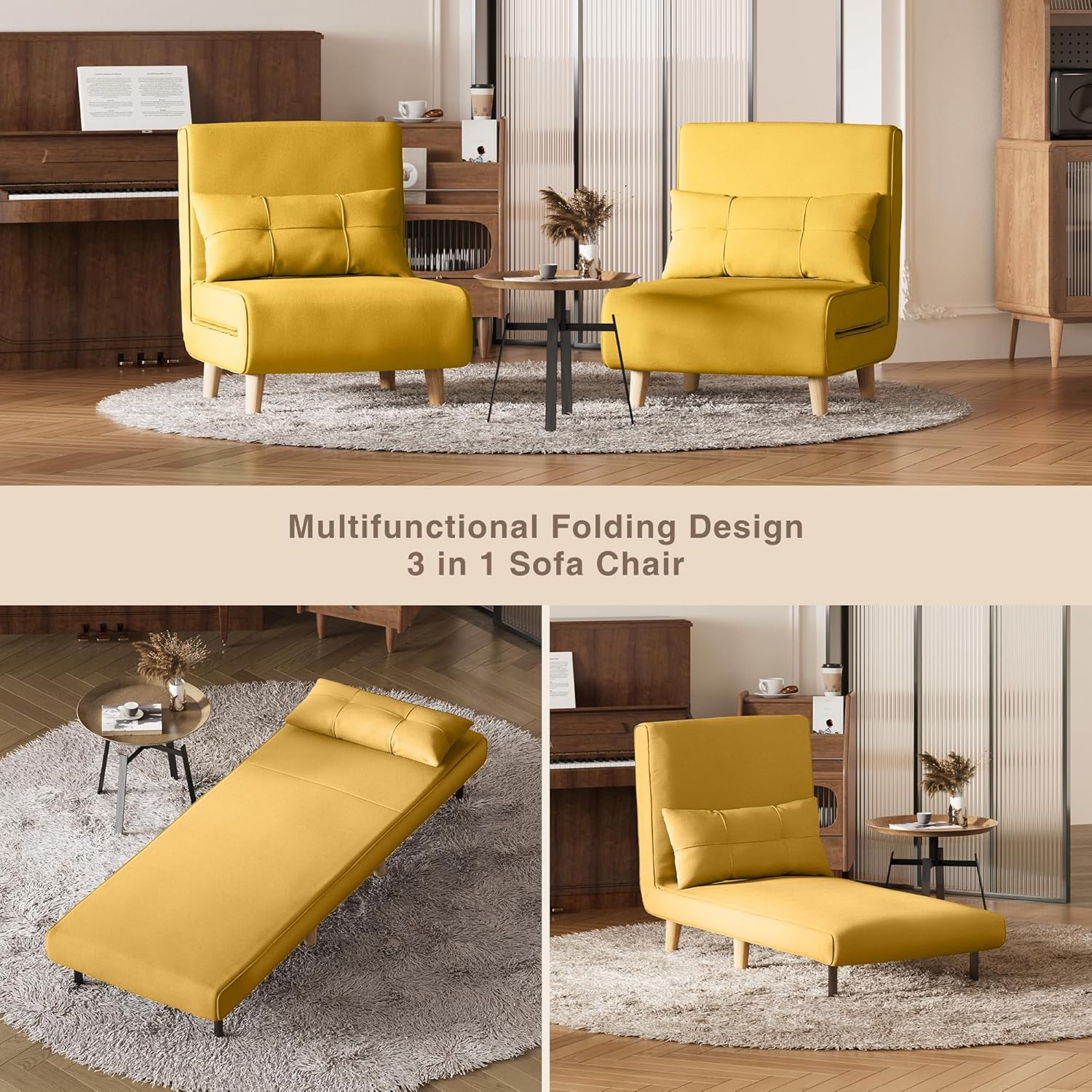 3-in-1 sleeper chair bed convertible chair bed futon sofa with adjustable backrest