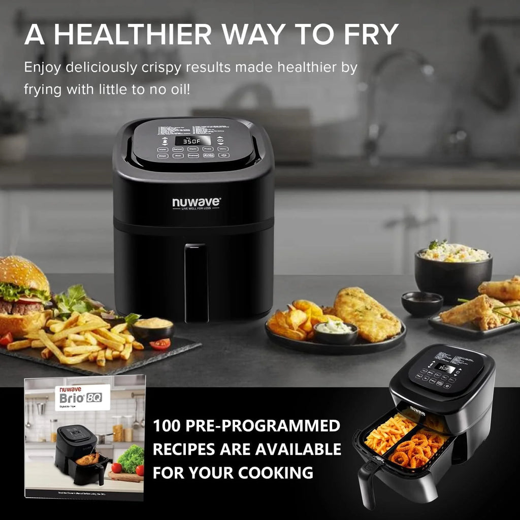 Nuwave Brio 15.5Qt Air Fryer/Oven quickly reheats, bakes, and dehydrates food with a temperature control range of 50��-425��F 1800W.