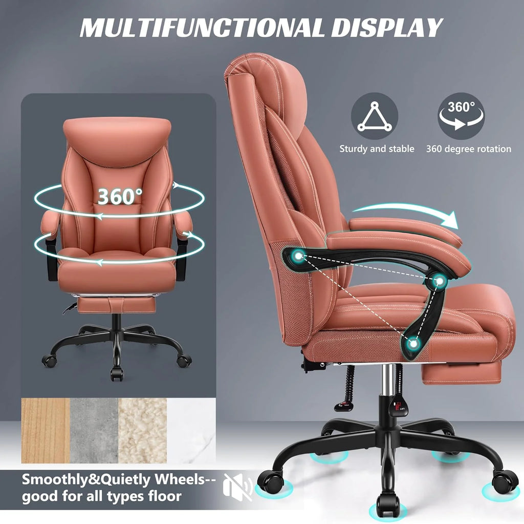 Office Chair Large High-Foot Computer Desk Chair, Breathable Leather Chair Lumbar Support Rotating Computer Chair