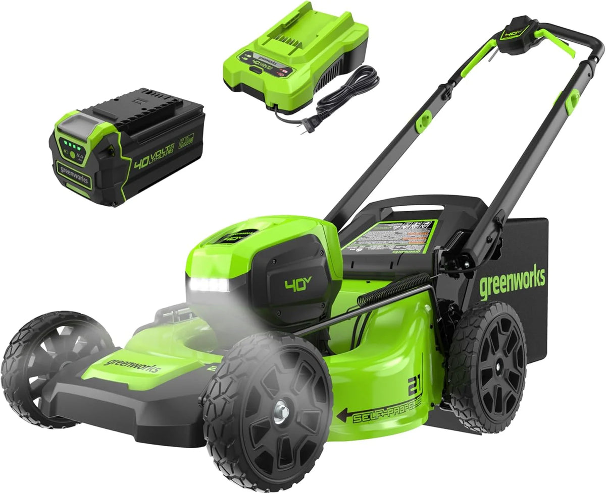 Greenworks 40V 21 Self-Propelled Cordless Lawn Mower Brushless Motor, 5.0Ah Battery