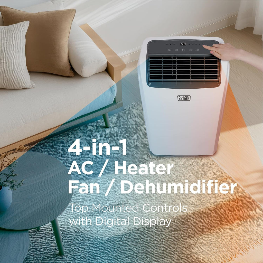 BLACK+DECKER 10,000 BTU Portable Air Conditioner for Rooms up to 450 Sq. with Remote Control, White