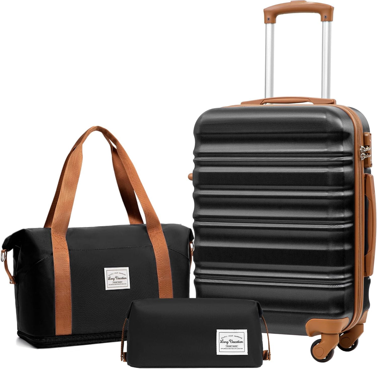 LONG VACATION 6 Piece Luggage Set Carry on Suitcase with ABS+PC hardshell, Spinner Wheels & YKK Zipper TSA Lock