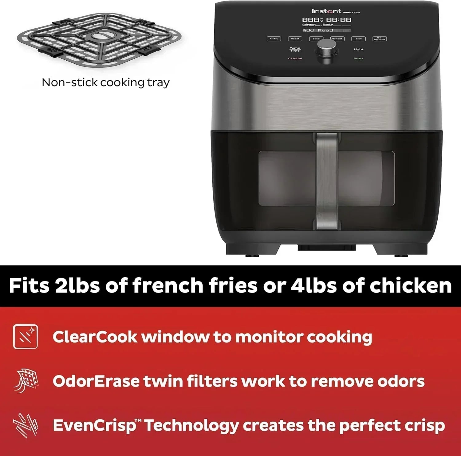 Instant Pot Vortex Plus 6QT Air Fryer with Odor Removal Technology 6-in-1 Function