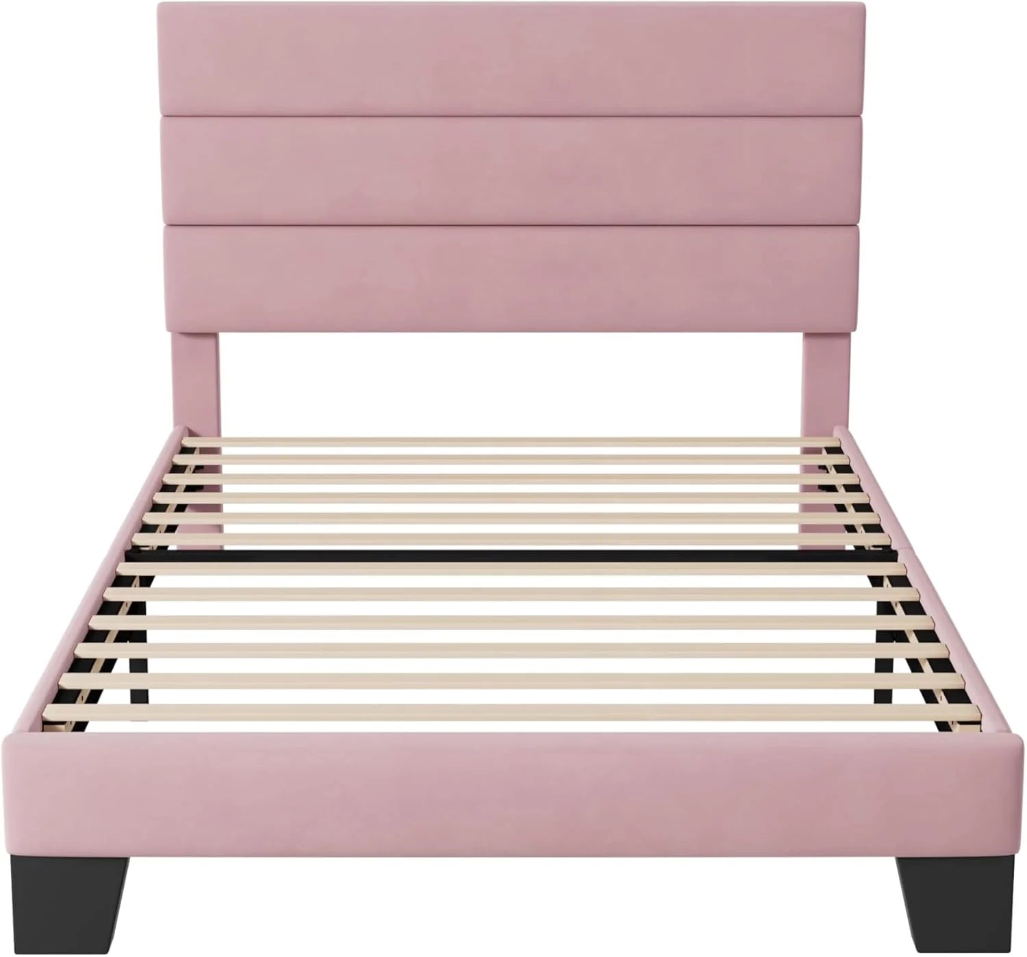 Allewie Queen Size Platform Bed Frame Fabric Upholstered Headboard Wooden Slats Support