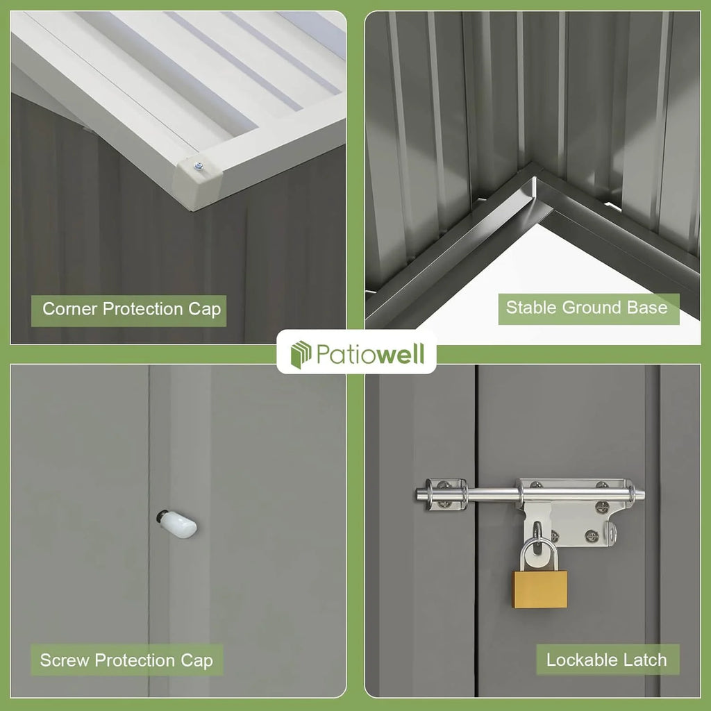 Patiowell 5x3 FT Outdoor Storage Shed Tool Shed with Sloping Roof and Lockable Door Metal Shed