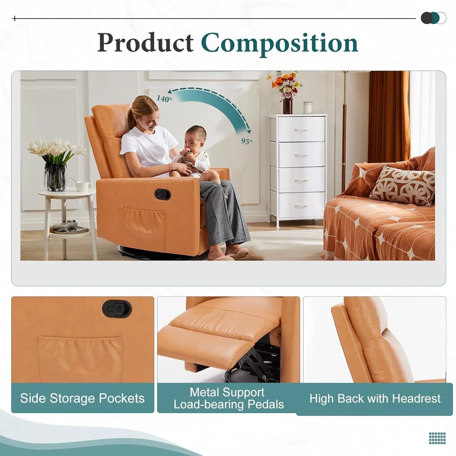 DUMOS Recliner Chair for Adults, Massage Reclining Chair for Living Room, Adjustable Home Theater Seating Single Sofa with Padded Seat Backrest and Footrest, Linen, Grey