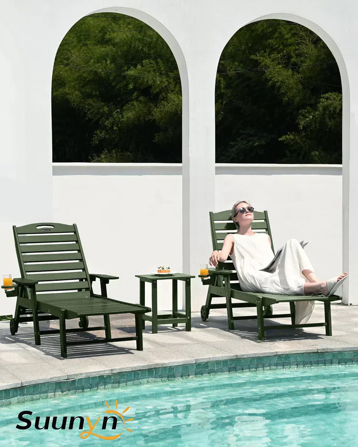 Lounge Chair Outdoor Chaise Lounge HDPE 6-Position Outdoor Chaise Lounge Patio Lounge Chair