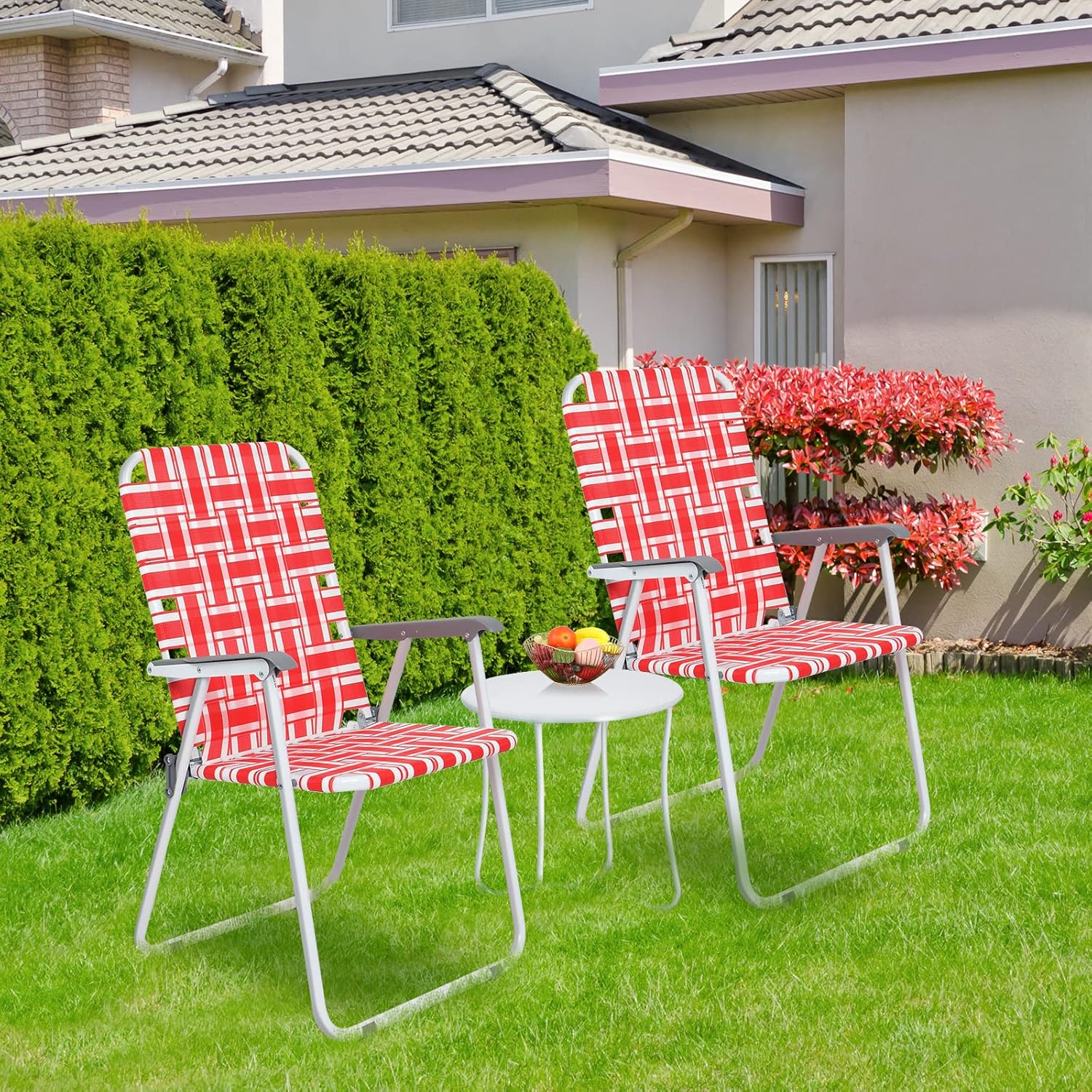VINGLI Patio Lawn Webbed Folding Chairs Set of 2 Outdoor Beach Portable Lawn Chair