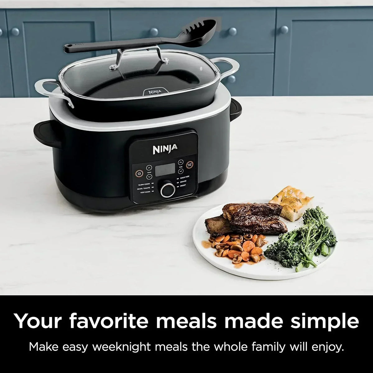 Ninja Slow Cooker 8.5 Quart Multi Cooker with Dutch oven steamer glass lid with integrated spoon
