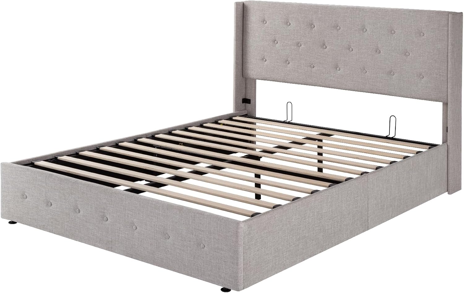 Allewie Queen Size Lift Up Storage Bed Modern Wingback Headboard Hydraulic Support