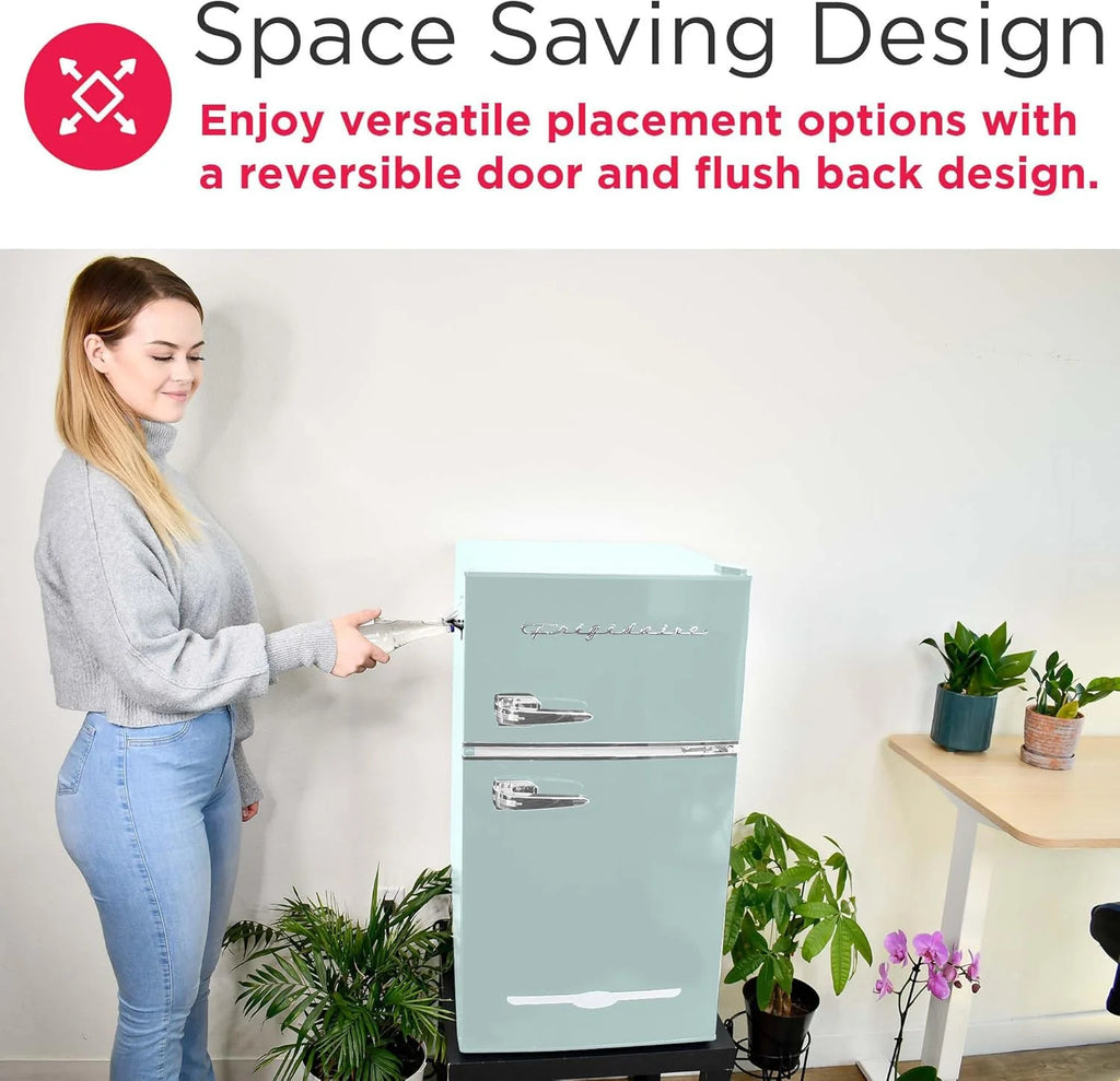 Frigidaire Retro Mini Fridge with Freezer Side Bottle Opener-Small 2 Door Refrigerator Office Bar
