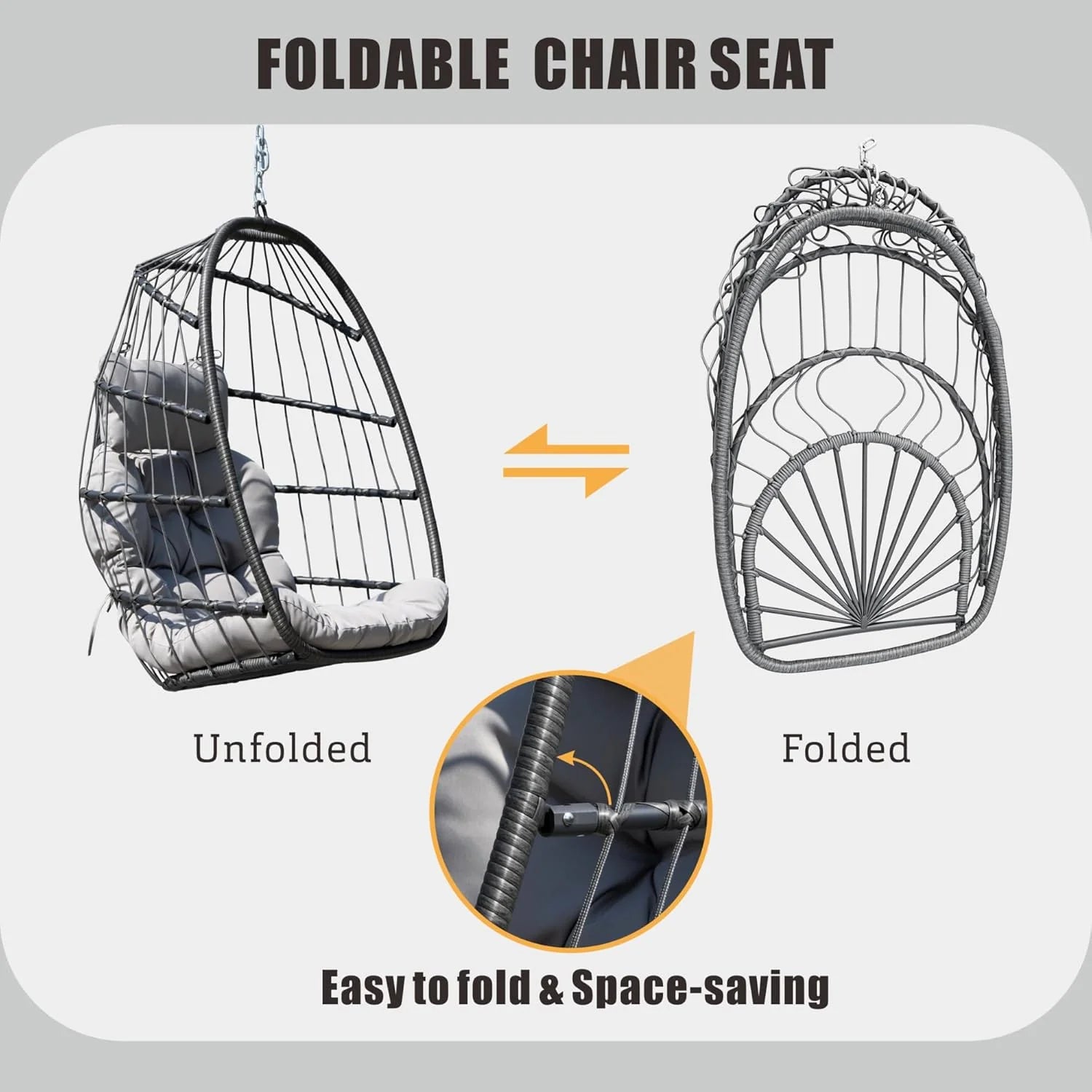HWB Hanging Egg Chair Patio Wicker Hammock Egg Swing Chair with Cushion for Bedroom