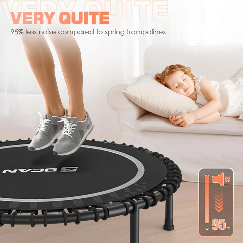 BCAN 450/550 LBS Foldable Mini Trampoline, 40/48 Fitness Trampoline with Bungees, U Shape Adjustable Foam Handle, Stable & Quiet Exercise Rebounder for Adults Indoor/Outdoor Workout