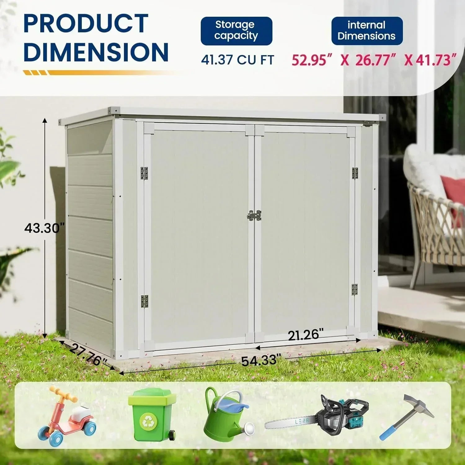 Amopatio 41 Cu Ft Horizontal Outdoor Storage Shed Resin Trash Can Storage Resin Shed Garden Tools