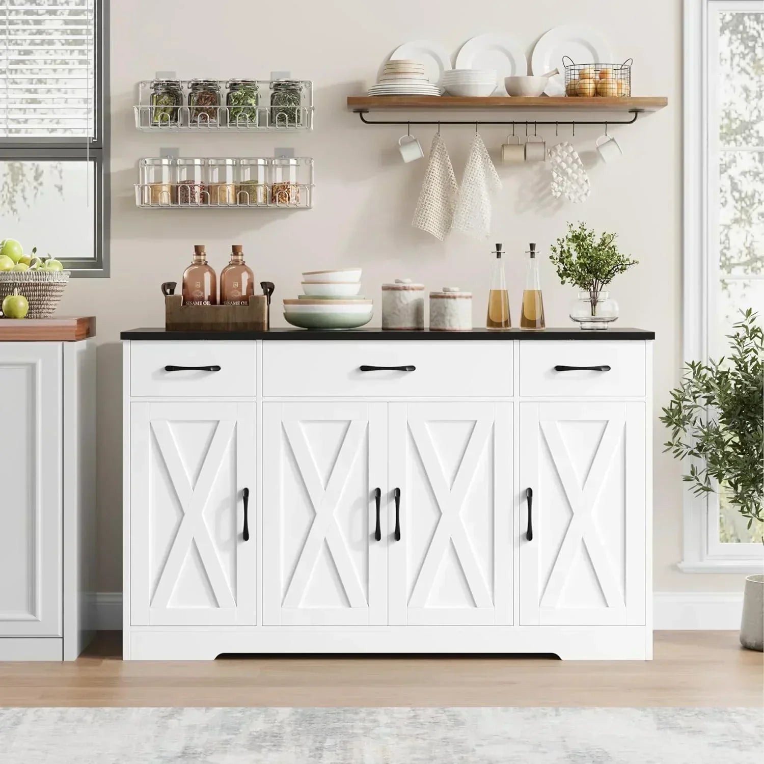 Sideboard with drawers large 55-inch sideboard modern farmhouse wood kitchen dining table