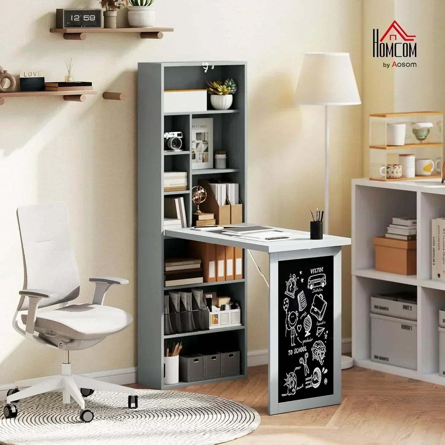 Folding convertible writing desk wall mounted desk cabinet multifunctional home workstation