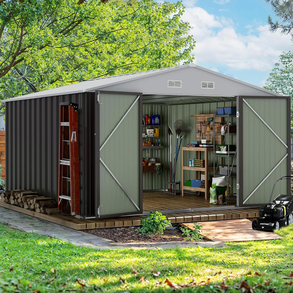 Devoko Outdoor Storage Shed 5 x 3 FT Lockable Metal Garden Steel Anti-Corrosion Storage House