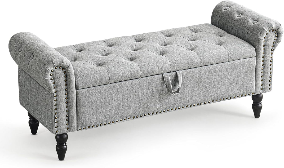 Furniliving Modern Storage Ottoman Bench, Sherpa Ottoman End of Bed Bench with Solid Wood Legs Upholstered Ottoman Benches with Storage Indoor Bench