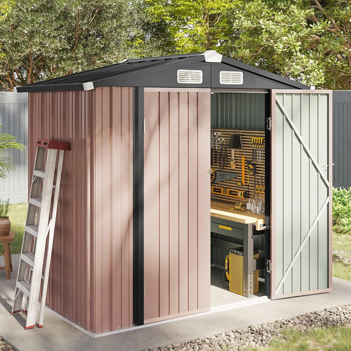 Aoxun 6.2x4 FT Shed Outdoor Storage Shed Metal Garden Shed Slooping Roof Tool Shed Bike Shed