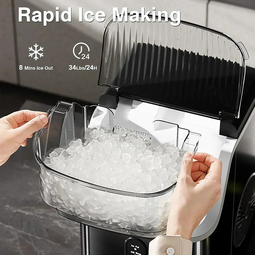 Nugget Ice Makers Countertop Pebble Ice Machine with Chewable Pellet Ice Self-Cleaning