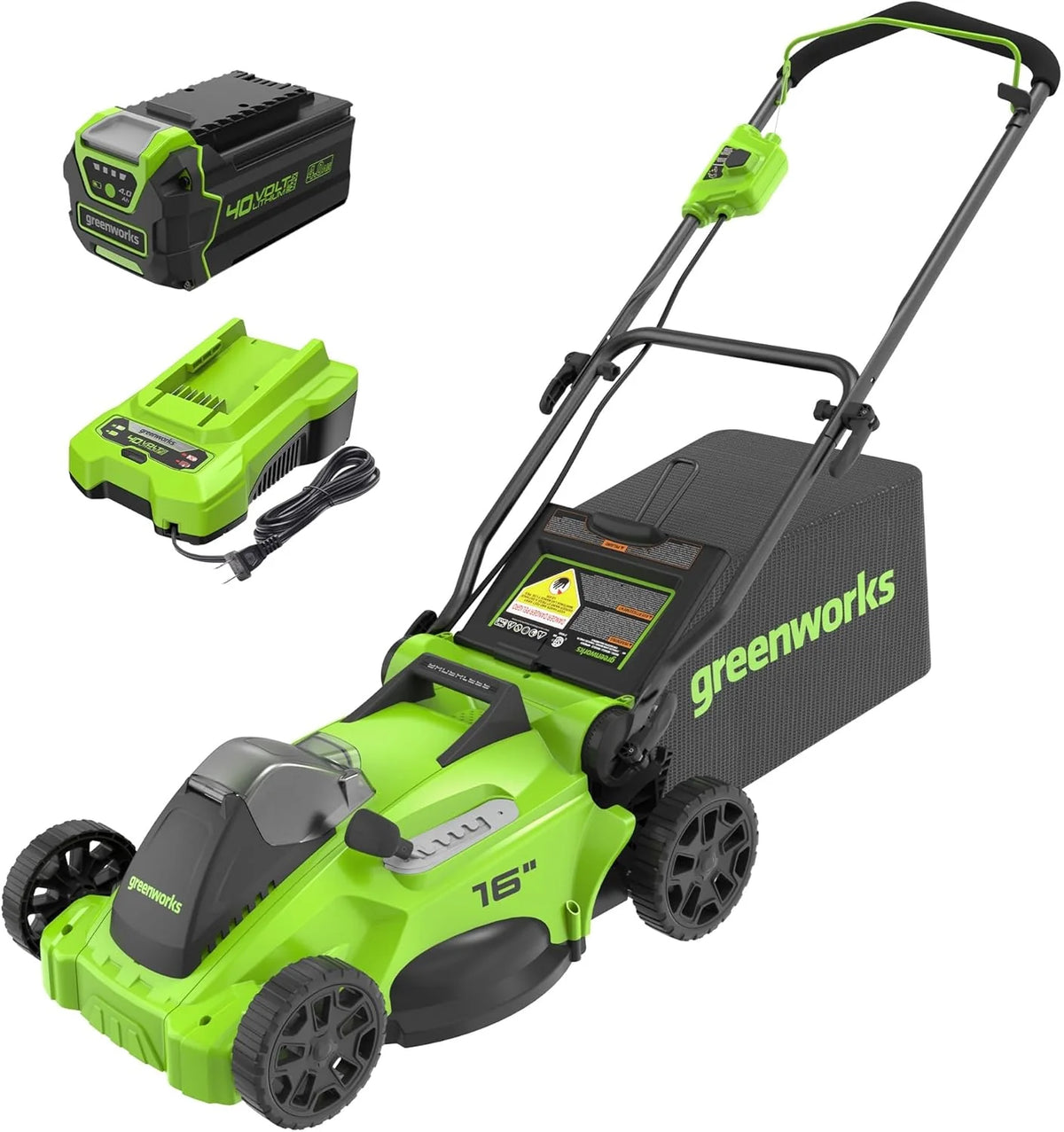 Greenworks 40V 16 Brushless Cordless (Push) Lawn Mower Blower (350 CFM) 13 String Trimmer