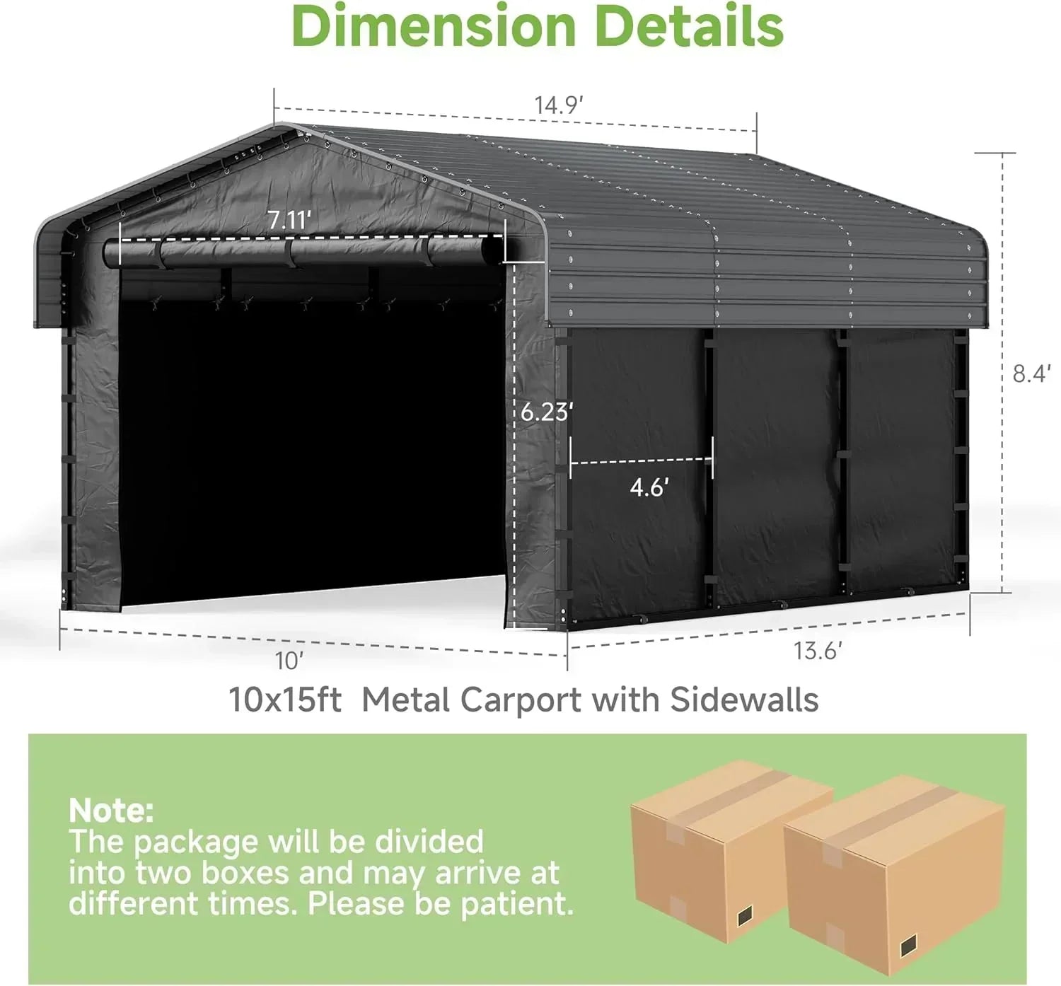 10'x15' Heavy Duty Metal Carport Outdoor Garage Car Shelter Shade with Heavier Frame