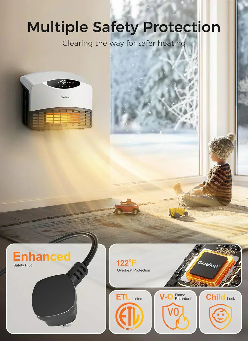 Wall mounted electric heater with WiFi and remote control floor standing heater 1500W