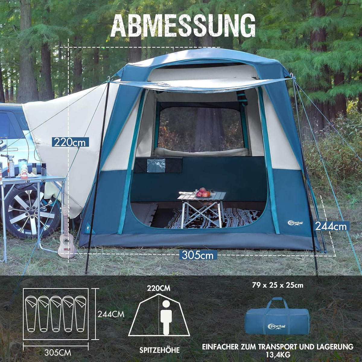 Portal 5-Person SUV Tent with Porch, 2-in-1 Car Camping Tent, Water-Resistant & Windproof, Trunk Tent with 2 Doors for Travel & Outdoor Adventures