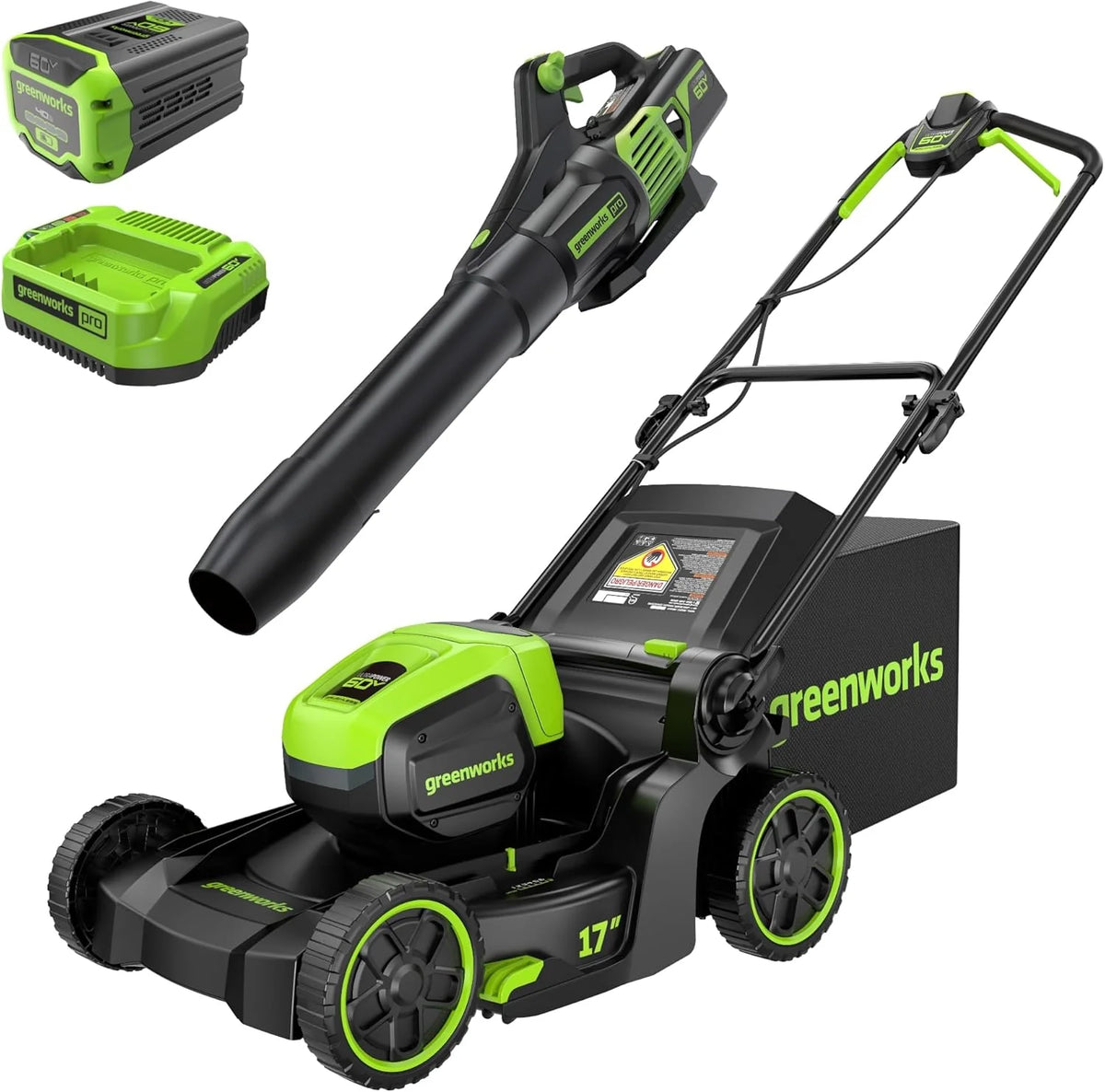 Greenworks 60V 17 Brushless Cordless Push Lawn Mower 2-in-1 Mulching/Bagging 4.0Ah Battery