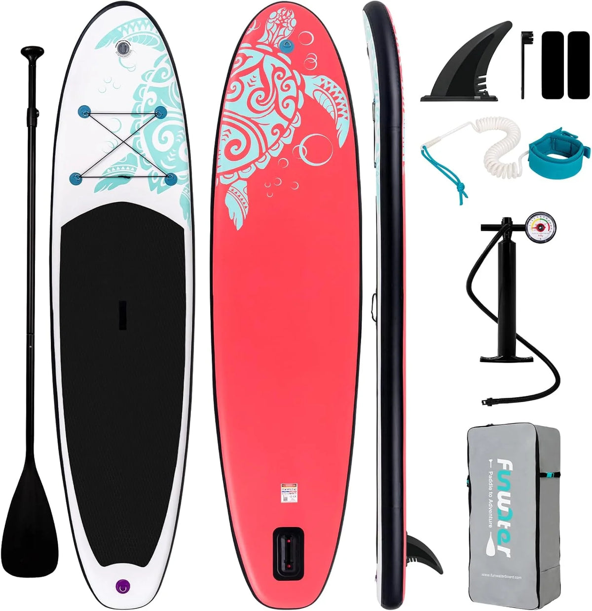 FunWater Inflatable Stand Up Paddle Board with Premium SUP Paddle Accessories, Non-Slip EVA Deck, 11'/10'6' Paddle