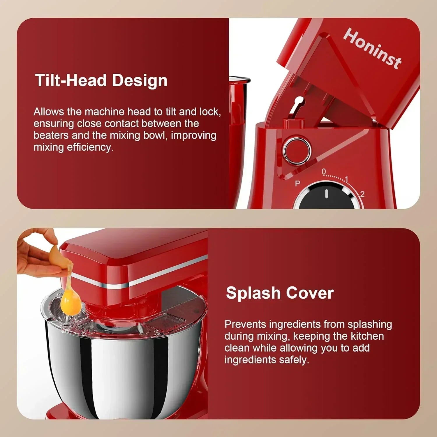 10-Speed Stand Mixer with 8-in-1 Splash Guard Tilt Head 6-Quart Stainless Steel Bowl