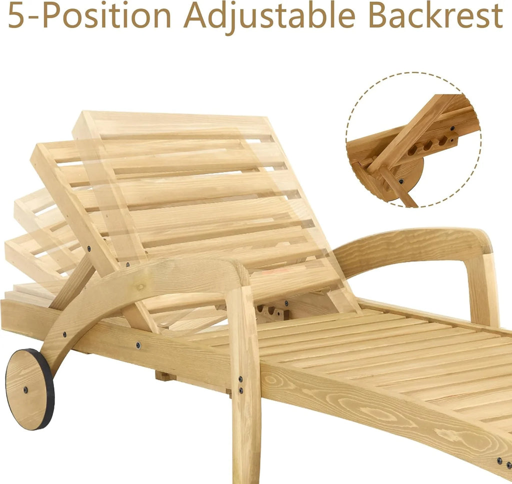 Pool Chaise Lounge Chairs Set of 4 5-Position Adjustable Outdoor Patio Lounge Chairs Wood Reclining Chaise Lounger Chair with Pullout Side Table