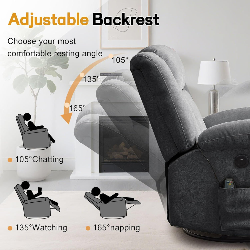 Rocker Recliner, Glider Recliner Chairs for Adults, 360�� Swivel Rocking Chair with Massage and Heating, Nursery Chair