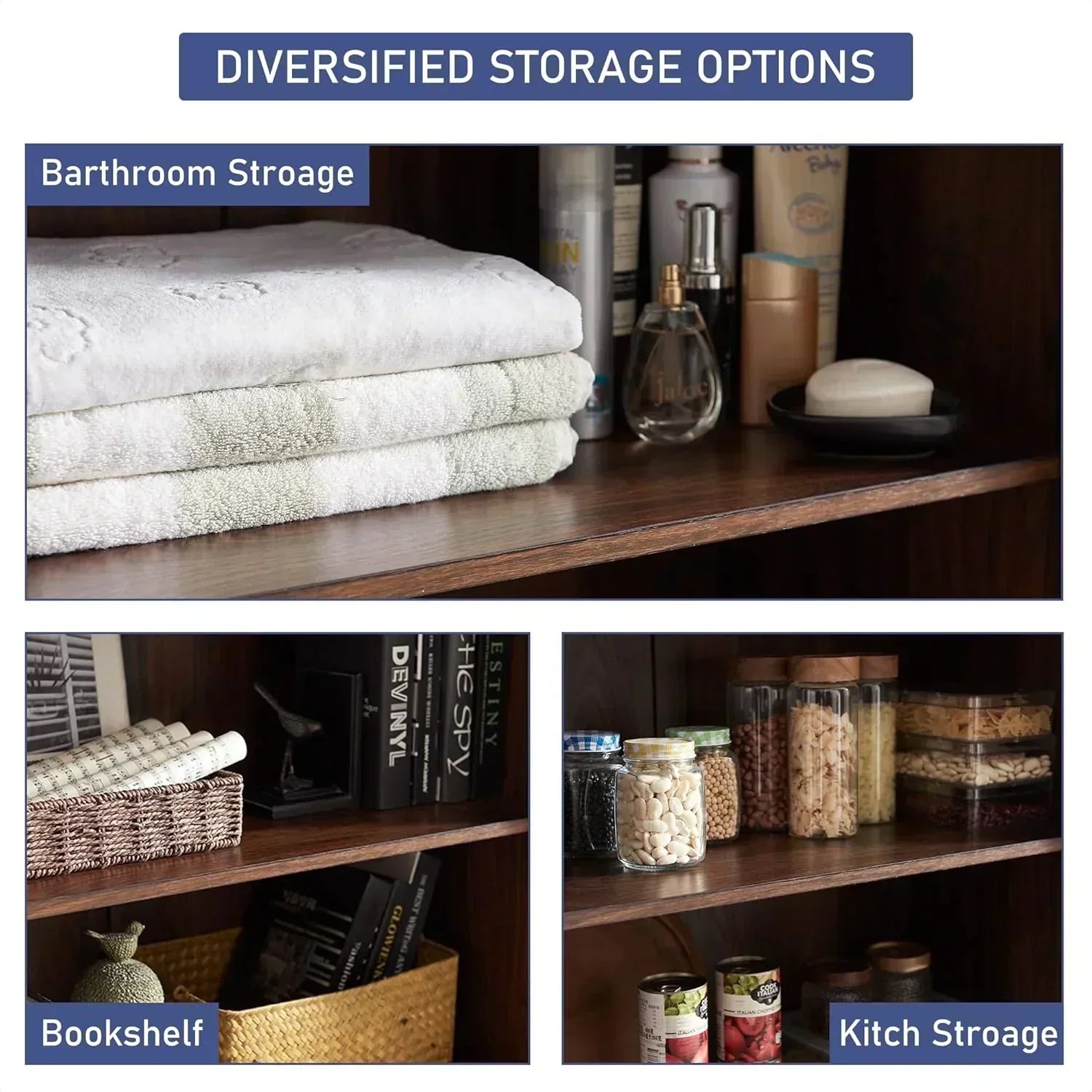 JXQTLINGMU Farmhouse Kitchen Pantry 72 Tall Wood Kitchen Storage Cabinet Adjustable Shelves