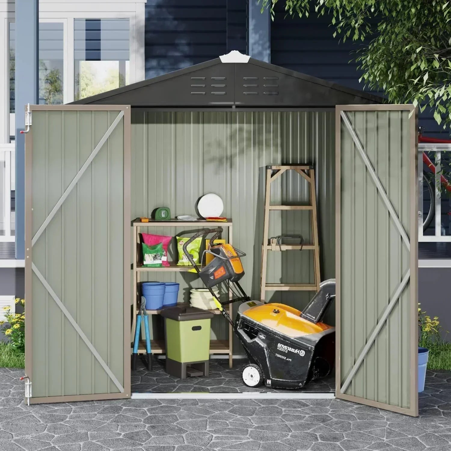 Devoko Outdoor Storage Shed Lockable Metal Garden Shed Steel Anti-Corrosion Storage House