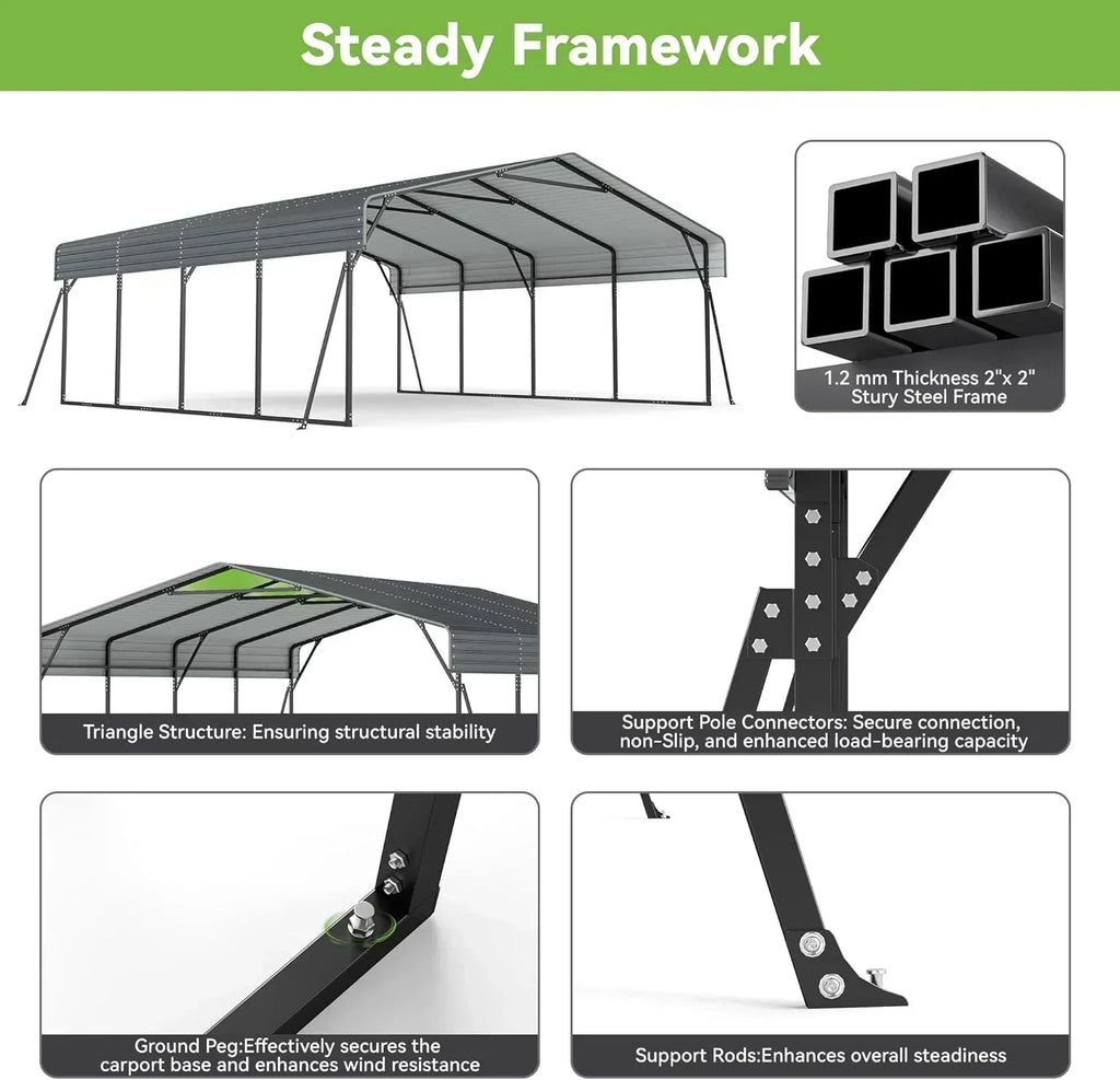 10'x15' Heavy Duty Metal Carport Outdoor Garage Car Shelter Shade with Heavier Frame